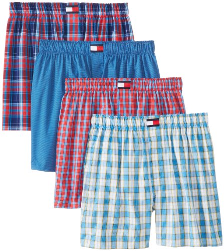 Tommy Hilfiger Men's Checks and Solid Color 4 Pack Woven Boxer