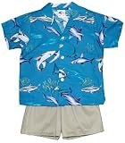 Sharks! Boy's Hawaiian Aloha Camp Shirt & Cotton Shorts 2PC Cabana Set - Infant, Toddler, and Small Boy Size
