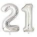 40inch Silver Foil 21 Helium Jumbo Digital Number Balloons, 21st Birthday Decoration for Girls or Boys, 21 Year Old Birthday Party Supplies (Number
