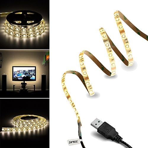 Yeahplus USB LED TV Backlight,1M/60leds SMD3528 Waterproof USB LED Strip Light For Home Decor Cabinet Wardrobe TV Background Lighting Xmas Party (Warm White)