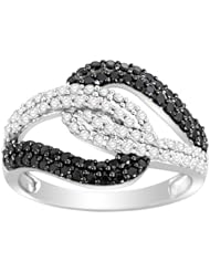 14k White Gold Black and White Diamond Twist Fashion Ring (0.80 cttw, H-I Color, I2 Clarity)