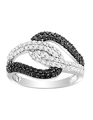 14k White Gold Black and White Diamond Twist Fashion Ring (0.80 cttw, H-I Color, I2 Clarity)