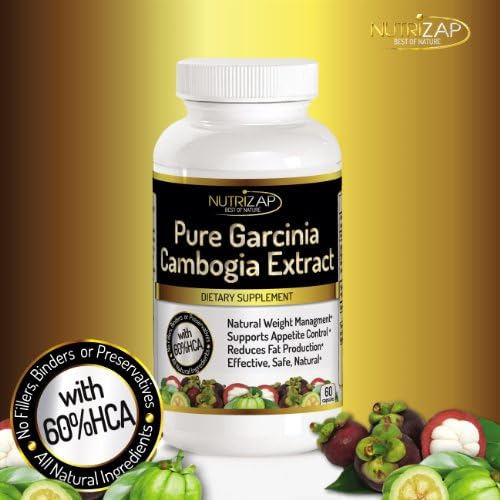 High Potency 100% Pure Garcinia Cambogia Extract By Nutrizap : 1600 mg/serving : 60% Hydroxycitric Acid (HCA) : Effective Natural Appetite Suppressant : Made in USA : Verified by Independent Lab