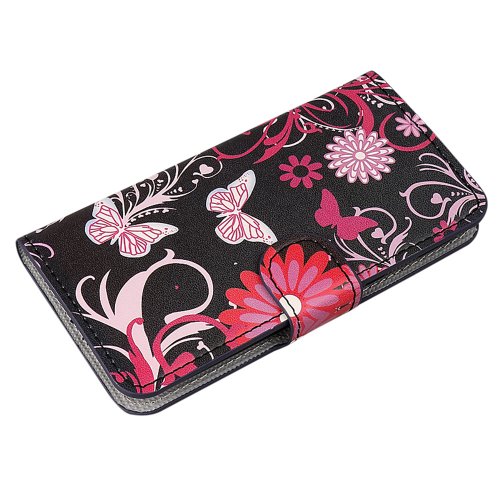 2014 New Wallet Pu Leather Magnetic Flip Hard Case Cover Stand for Motorola Moto G (Black Butterfly)
