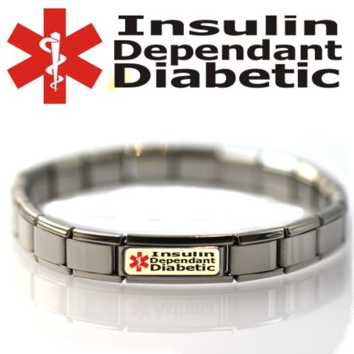 Colour Insulin Dependant Diabetic Medical Alert Bracelet - Stainless Steel - One size fits all - Totally Adjustable