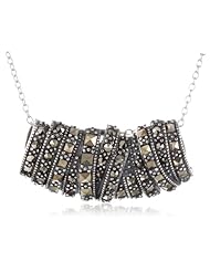 Sterling Silver Oxidized Marcasite Twisted Bar Pendant Necklace, 18"