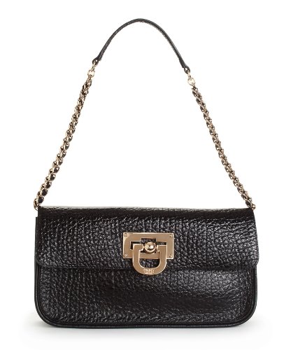 DKNY Handbag - convertible clutch, grain leather, silver, black