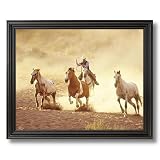 Cowboy Roping On Horse Western Landscape Animal Home Decor Wall Picture Black Framed Art Print