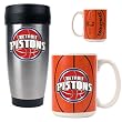 Detroit Pistons NBA Stainless Steel Travel Tumbler & Game ball Ceramic Mug Set - Primary Logo by Great American Products