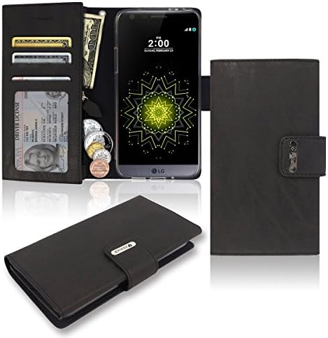 LG G5 Wallet Case, Zipper With Wide Compartment [3 Credit Card / ID / Cash / Coin] Big Pocket, TPU Jelly PU Leather Flip Diary Cover Small Mini Size Pouch Clutch Bag Wristlet Folio LGG5 (Black)
