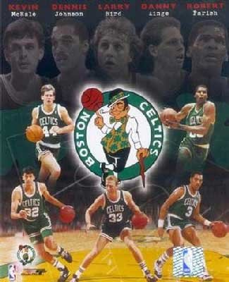 Boston Celtics Big Five Legends Kevin McHale, Dennis Johnson, Larry Bird, Danny Ainge and Robert Parish 8X10 Photo