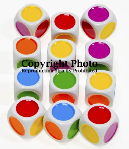 Color Dot, 6-Sided Novelty Dice _ Bundle of 12 Identical Dice