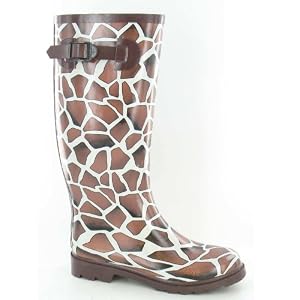Ladies Funky Giraffe Print Brown Wellies