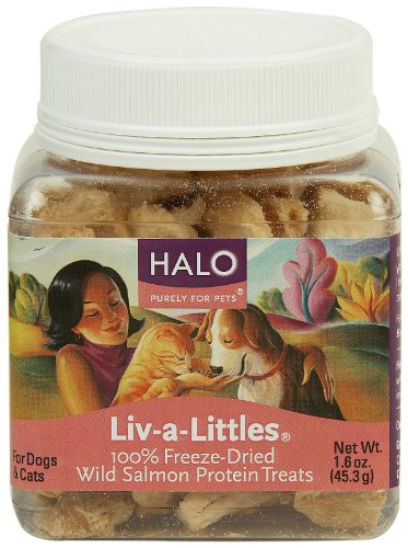 Halo Liv-a-Littles Natural Treats for Dogs and Cats, Freeze-Dried Wild Salmon Protein, 1.6-Ounce