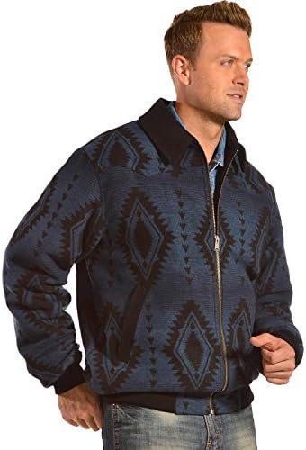 Powder River Outfitters Men's Aztec Wool Bomber Jacket Navy Medium