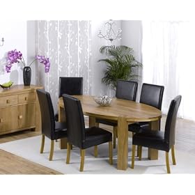 Oval Solid Oak Dining Table with 6 Leather Chairs