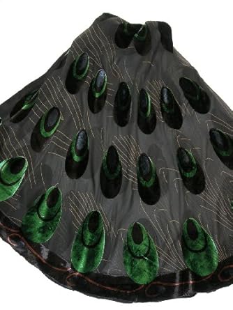 Velvet Burnout Wrap Half Circle Peacock Feathers Green/cobalt/black