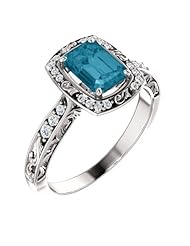 18K White Gold 7.00x5.00mm Emerald Cut London Blue Topaz and Diamond Ring -- LIFETIME WARRANTY