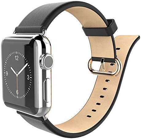 Dorry Hoco Genuine Leather Strap Clapter Buckle Watch Bands for Apple Watch (Many Color and Size Options) (black, 38mm)