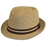 Mens Structured 100% Paper Straw Black Band Fedora Hat