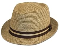 Mens Structured 100% Paper Straw Black Band Fedora Hat