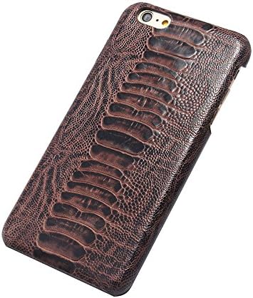 iRMTEK Ostrich Design Genuine Cowhide Leather Slim Fit Case for iPhone 6 / 6S Plus 5.5 inch With Tempered Glass Screen Protector (Brown)