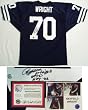 Rayfield Wright Signed Blue Cowboys Jersey w/HOF 06