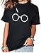 Peceony Cotton Glasses Print Women Short Sleeve Crew Neck T-shirts