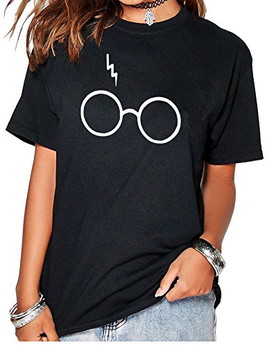 Peceony Cotton Glasses Print Women Short Sleeve Crew Neck T-shirts