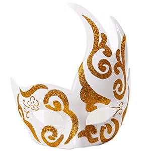 Venetian Style Women Cosplay Halloween Costume Party Ball Masquerade Half Face Mask (White + Golden)