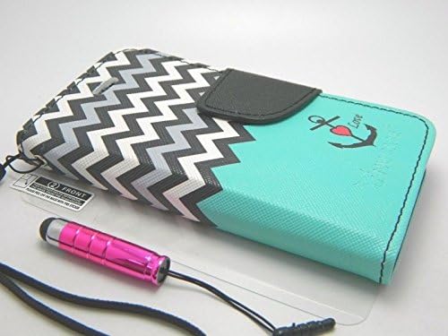 New Impact Hybrid Combo Hard Case Soft Rubber for Iphone 5 - Blue Stripes Hot Pink Skin (Wallet Chevron)