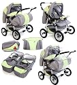 Tako Duo-driver in limited edition luxury Silver & Light Green, Hearts-we love kids - foldable 2 in 1 double pram & twins pushchair
