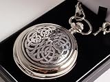 Solid Pewter fronted mechanical skeleton pocket watch - Celtic knot design