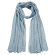 Silk Embroidered Wavy Vine Long Scarf Shawl - Blue