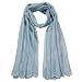 Silk Embroidered Wavy Vine Long Scarf Shawl - Blue