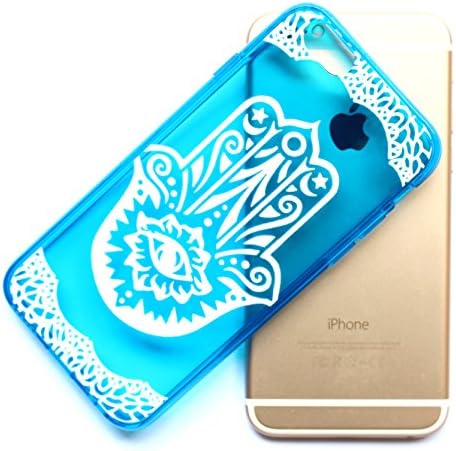 iPhone 6 Case -LUOLNH (Henna) Hamsa Hand of Fatima Mary Ohm TPU Silicone Gel Soft Clear Case Silicone Skin Cover for Apple Iphone 6 4.7 inch Screen -Blue