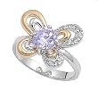 Sterling Silver Ring - Two-Toned Butterfly with Clear and Lavender CZ - Prong Set - 14 mm x 3 mm, Sizes 5-9