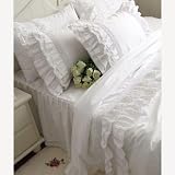Shabby and Elegant White Embroidery/Lace/Falbala Duvet cover 3pc Bedding Set-twin size