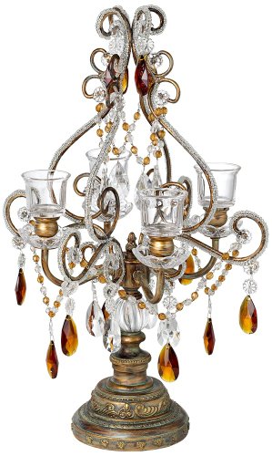 Bronze-Gold and Amber Beaded Votive Candelabra