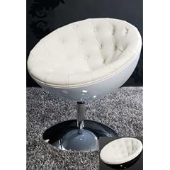 AMSTYLE Design Lounge Sessel Galaxy gesteppt Leder wei� / GFK Schale wei�
