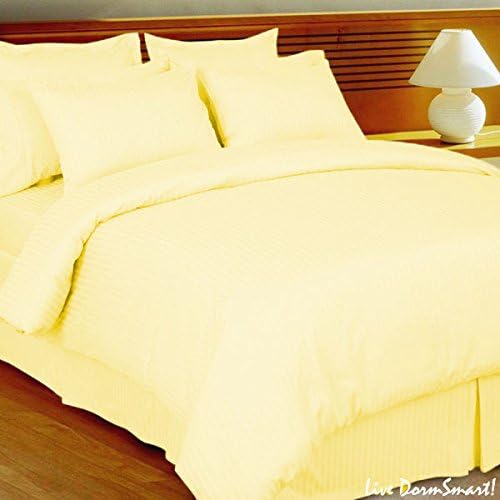 Luxurious Egyptian Cotton 500 Thread Count Striped Duvet Cover Set with Matching Pillow Shams King Light Yellow
