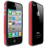Red Black Dual Bumper Case With Silver Buttons For The Apple iPhone 4/4S