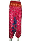Cotton Legging Style Sarang Printed Rose Red Harem Capri Pants 38