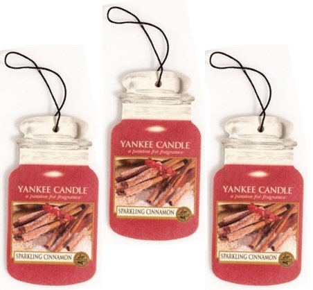 See Yankee Candle Classic Paper Car Jar Hanging Air Freshener, Sparkling Cinnamon Scent (Pack of 3)