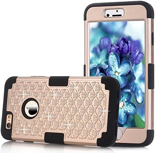 iPhone 6 Plus Case, Acheers 2 in1 Hard PC + Silicone Hybrid Heavy Duty Studded Rhinestone Crystal Bling Case Cover For Apple iPhone 6 Plus iPhone 6s Plus 5.5 inch (gold+black)