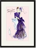 Black Framed/Matted Print 17x23, Royal Blue Evening Dress with Fan