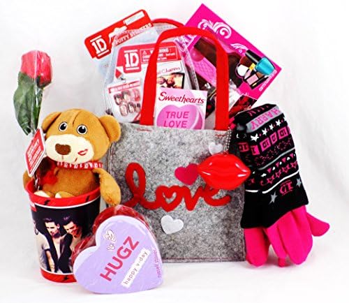 I Love You More Than One Direction - Valentine's Day Candy Gift Basket for Tween / Teen Girls with Chocolate Rose
