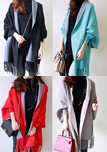 【PALERO・パレロ】選べる４色 レディース シンプル ショール風カーディガン バイカラー フリンジ ストール風 ポンチョ ケープ カーディガン フリーサイズ
