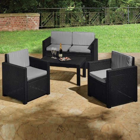 Set, bestehend aus: 2 x Sessel, 65 x 62 x 77 cm 1 x Sofa, 2-Sitzer, 129 x 62 x 77 cm 1 x Tisch, 92 x 59 x 43 cm