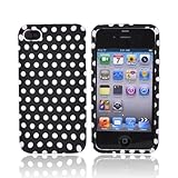 For Verizon AT&T iPhone 4 Hard Case Cover Polka Dots BLACK WHITE